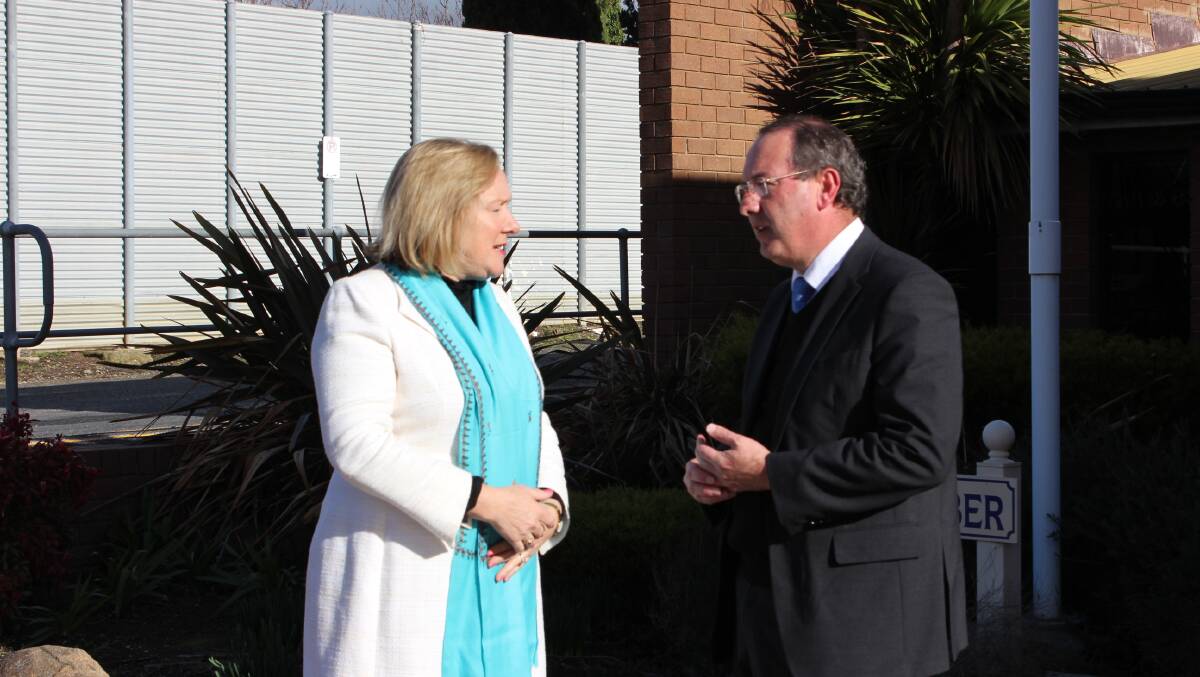 Yass Mayor Rowena Abbey with former Federal Member for Eden-Monaro Peter Hendy in front of the Yass Council Chambers. Photo: Yass Tribune. 