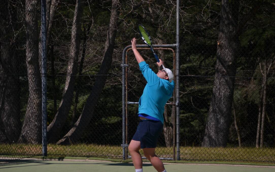 Serving up a storm: Ben Thornley of Yass playing on Sunday, about to send down another rocket serve. Photo: Zac Lowe. 