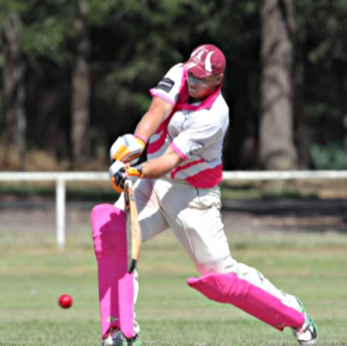 CRACKING SHOT: Daniel Poidevin crushing a cover drive in yet another dominant innings for the Yass District Association Cricket team. Photo: Supplied. 
