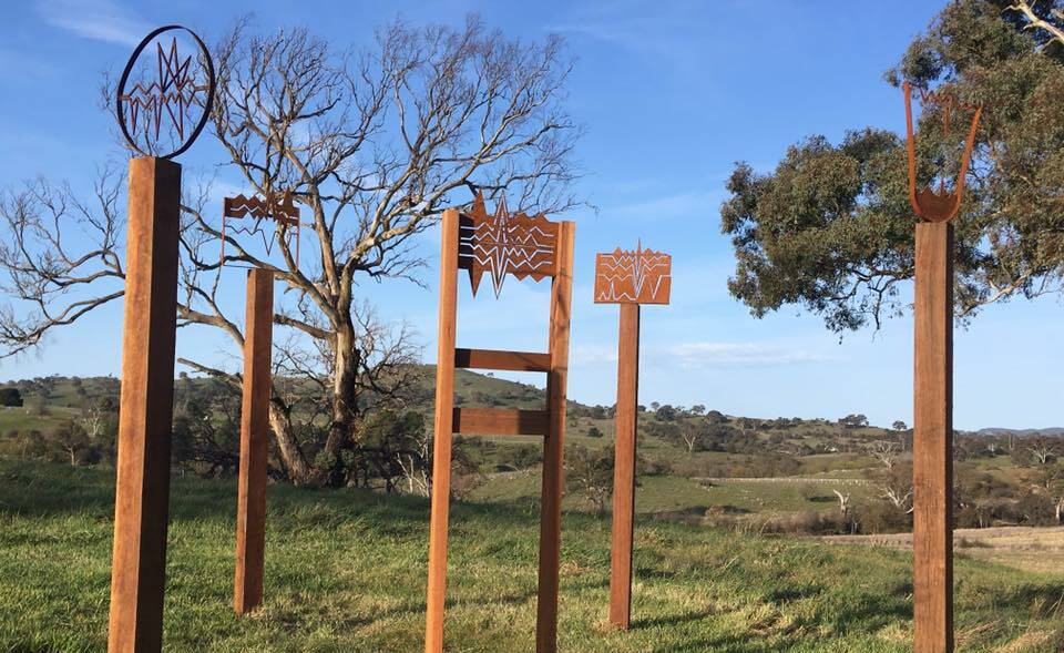Ba-bum: 'Rhythms of My Heart', by Naomi Royds. The tall sculptures dominate the landscape and provide an interesting insight to the artist. Photo: Yass Arts. 