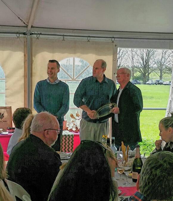 WINNER: Ken Helm AM receives Best Wine of Show from Chief of Judges Adrian Marchioro and Robert Boyes, trophy sponsor from Parasol. Helm Wines has developed a reputation as one of Australia's leading Riesling producers.