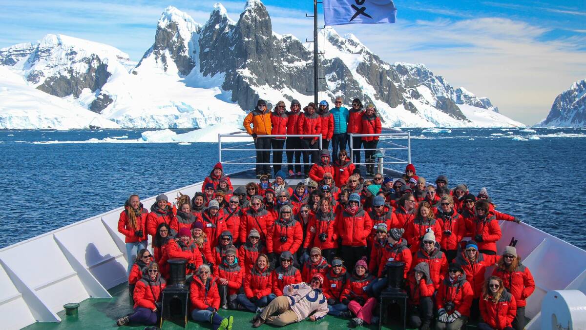The groundbreaking Homeward Bound crew of all-female scientists at Antarctica, including Yass's Kate MacMaster. Photo: supplied.