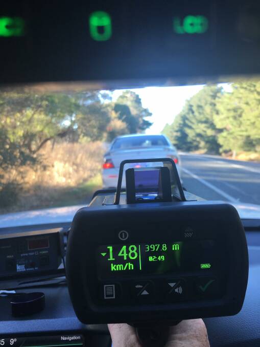 Image of a police radar clocking 148km/h on the Barton Highway. Photo: NSW Highway Patrol Facebook Page.