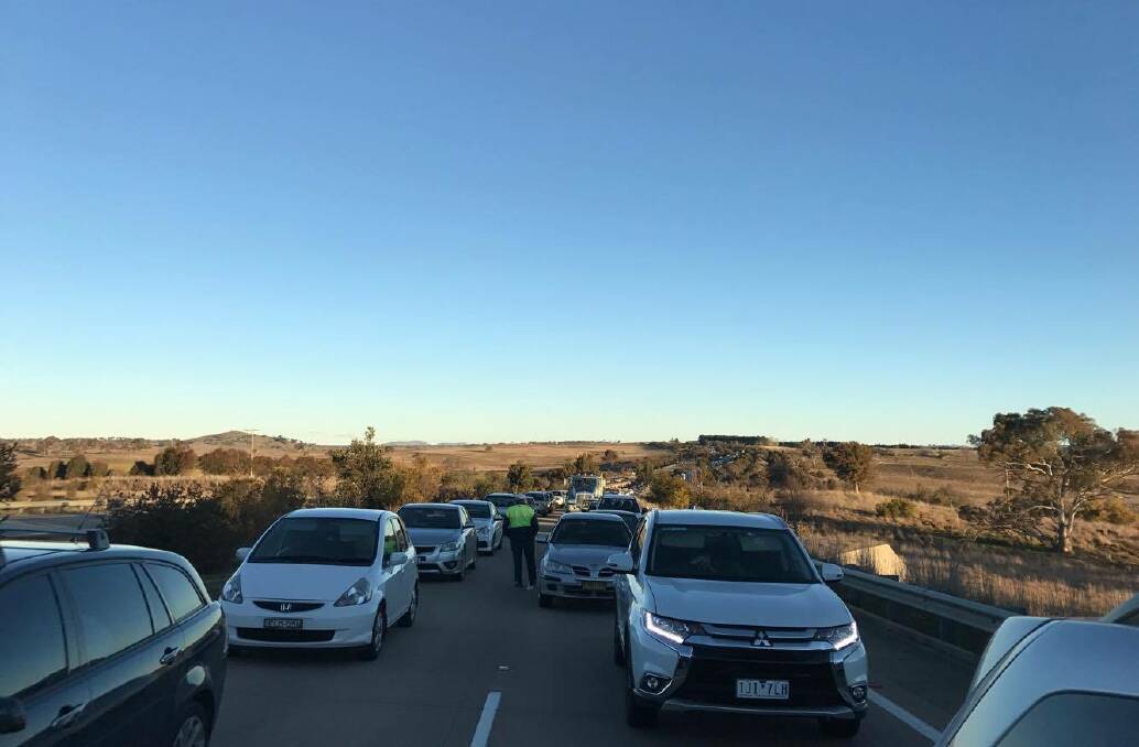 Traffic on the Barton Highway near Yass Valley Way was at a standstill. Photo: Supplied.