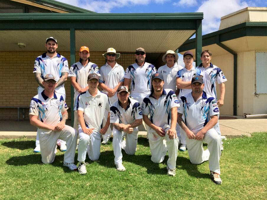 VICTORS: The Yass Golf Club Snipers in team formation before the match began at Victoria Park. They triumphed in the Yass semi-final derby against the Piranhas, who finished minor premiers. Photo: Toby Vue.