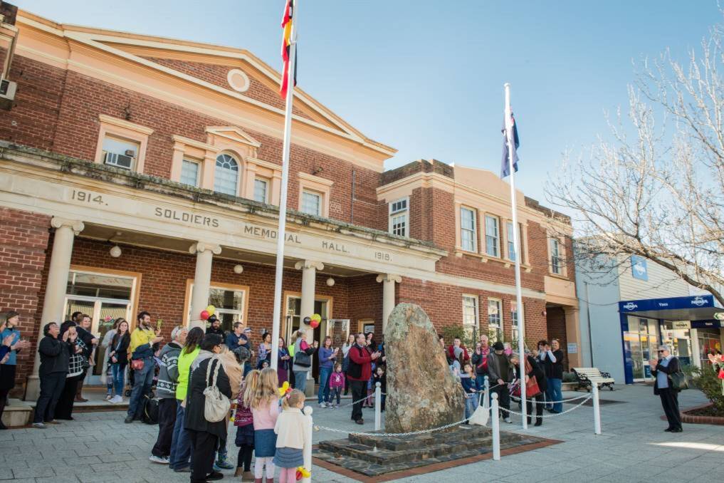 NAIDOC Week: Yass Valley community gathers at the Memorial Hall for the Flag Raising Ceremony during the 2016 NAIDOC Week celebrations. Photo: Yass Tribune