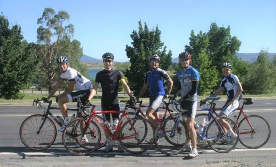 TRAINING: Benjamin Webster (second from left) and a number of his cycling partners geared up during a training camp in 2008. Webster will call upon all his training for the 350-km ultra-marathon in March. Photo: Benjamin Webster.