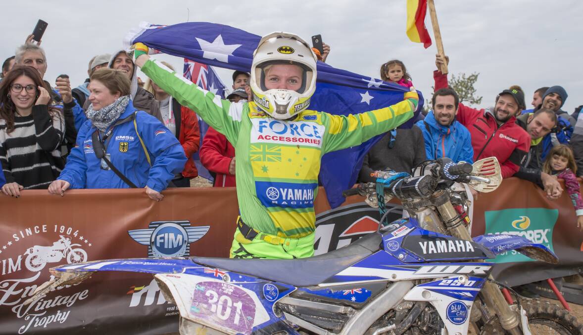 US DREAMS: Jones sets her sights on the US after signing with Rocky Mountain ATVMC/KR4 Performance Husqvarna. Pictured is her helping the Australian team win a fourth ISDE world title in 2016. Photo: Mad Dog Images.