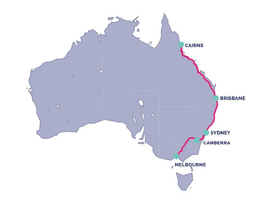 Slow and steady: The route in which Steer North Ride takes place, which captures 65% of the Australian population. Photo: Steer North