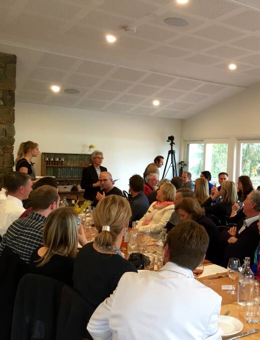 Full house: Managing director Susan Bruce introduces the renovated Poachers Pantry's Smokehouse Restaurant and Wily Trout Cellar Door to attendees. Photo: Toby Vue