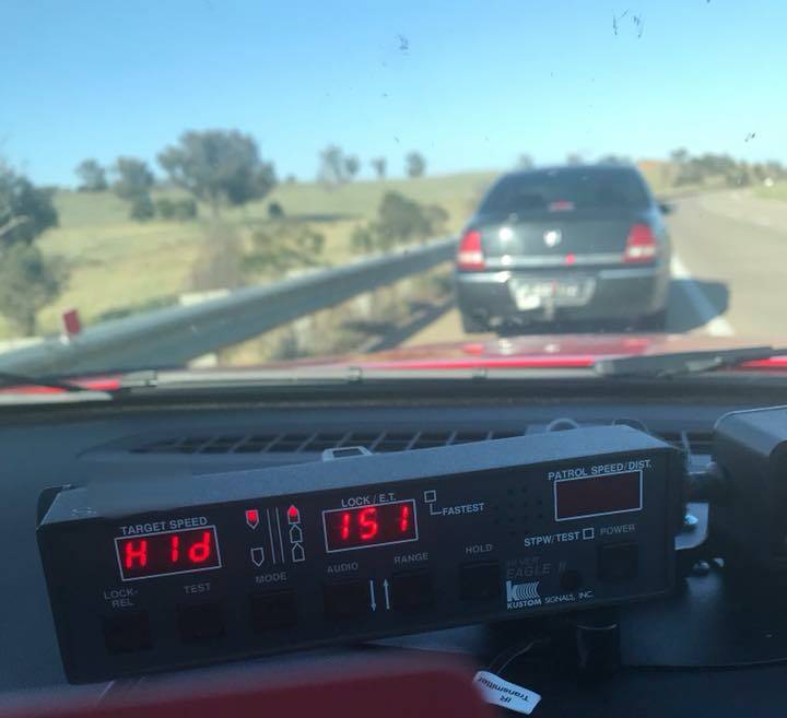 The speeding vehicle stopped by the Gundagai Highway Patrol on the Hume Highway at Jugiong. Photo: NSW Police