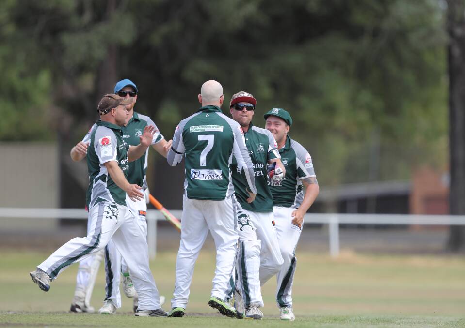 UPSET WIN: The Bowning Buffaloes are the first team in 2016–17 to defeat the Yass Golf Club Piranhas, who is leading the ladder. Pictured are the Buffaloes celebrating in a 2016 match. Photo: RS Williams