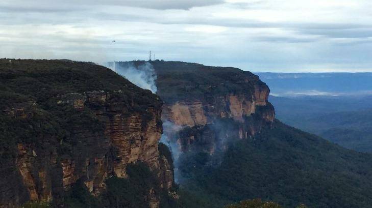 The fire burning at Wentworth Falls on Saturday. Photo: NSW Rural Fire Service Fire 