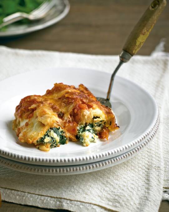 Spinach and ricotta cannelloni <a href="http://www.goodfood.com.au/good-food/cook/recipe/spinach-and-ricotta-cannelloni-20130725-2qlff.html"><b>(recipe here).</b></a>
