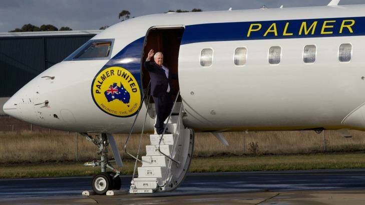 Clive Palmer on his private plane after a campaign stop in Melbourne in June last year.  Photo: Photo: Jason South