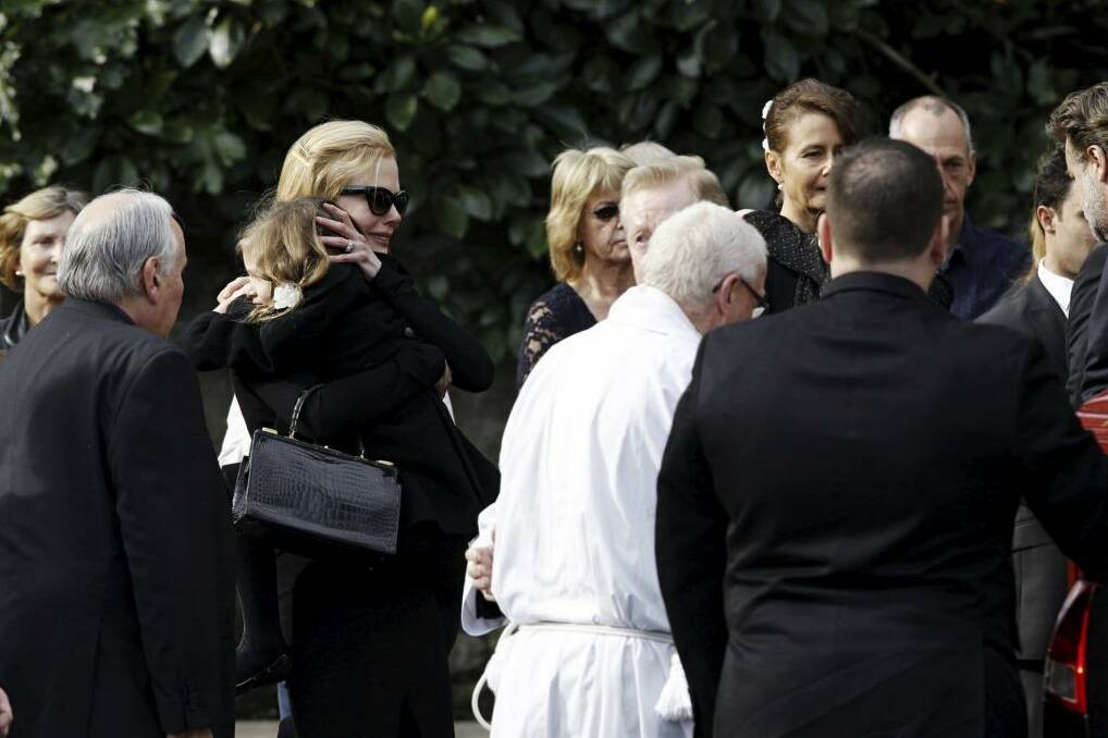 Nicole Kidman (far left) at her father Antony's funeral. Photo: James Brickwood