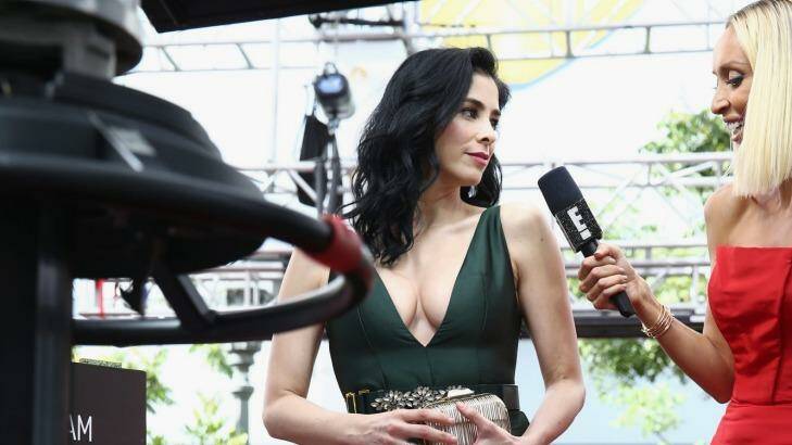 Sarah Silverman is interviewed on the red carpet at the Emmy Awards.