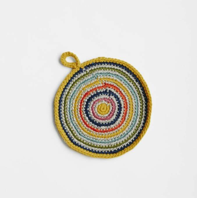 4. Hot to handle
We're loving Nancybird's latest home collection, inspired by the colours and shapes of the Bauhaus movement. The colourful pot holders are hand crocheted in Bolivia. $25, sold exclusively through nancybird.com Photo: Supplied