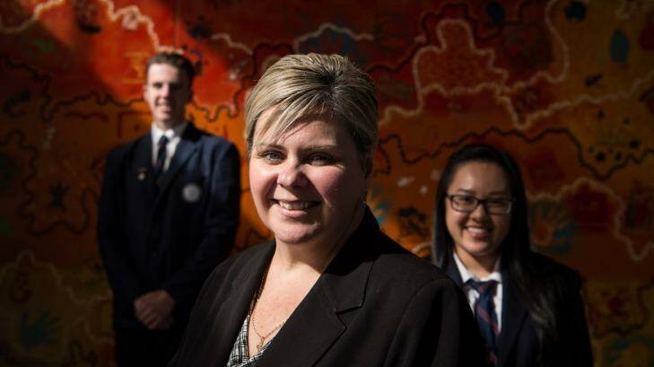 Principal Donna Loughran of Doonside Technology High School with school captains Ryan Hadley and Jenny Dinh.  Photo: Wolter Peeters