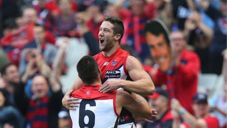 Chris Dawes and James Frawley are likely to share the forward line again this weekend for Melbourne. Photo: Pat Scala
