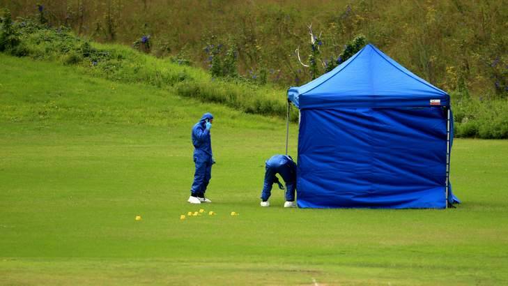Body found behind Hawkins Oval, Wickham Park. Forensic at the scene. Photo: Simone De Peak