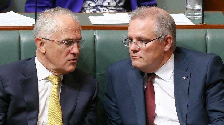 Malcolm Turnbull and Scott Morrison in Parliament. Photo: Alex Ellinghausen