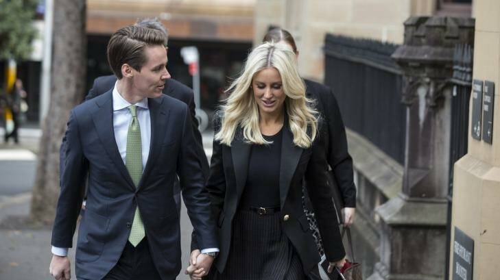 Oliver Curtis and wife Roxy Jacenko arrive at the St James Supreme Court on Thursday. Photo: Jessica Hromas