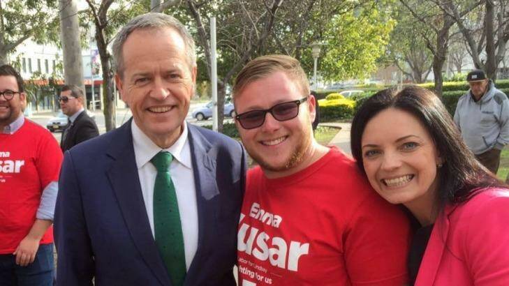 Trent Hunter with Mr Shorten and Emma Husar during last year's election campaign. Photo: Facebook