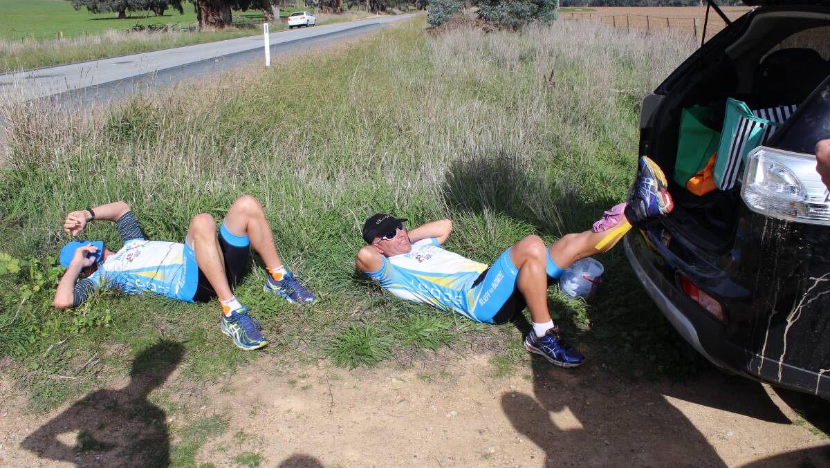 Shane Taylor and Tim Blair take a break just outside Wagga Wagga