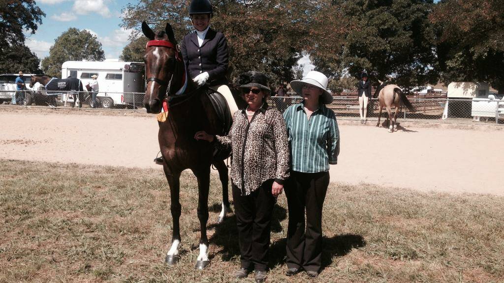 The Claude Dunn Memorial Supreme Champion Hack of the Show went to 'Showman' ridden by Ms Tracie Wells, seen here at the Gunning Show with judges Annette Hills and Penny Waters. The pair went on to place at the Royal Canberra Show.