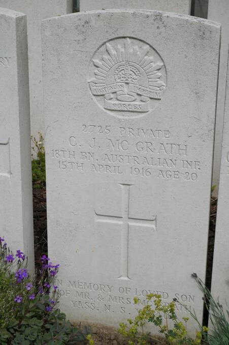 Clement McGrath’s grave in the Bailleul Communal Cemetery Extension (Nord), Lille, Nord Pas de Calais, France. Photo: Supplied.