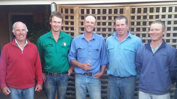 The top five finalists in the ANZ Agribusines Flock Ewe competition for the Gunning Show were Andrew Basnett, Luke Dowling, Chris Kilby, Jack Medway and Matt Hewitt. Photo: Supplied.