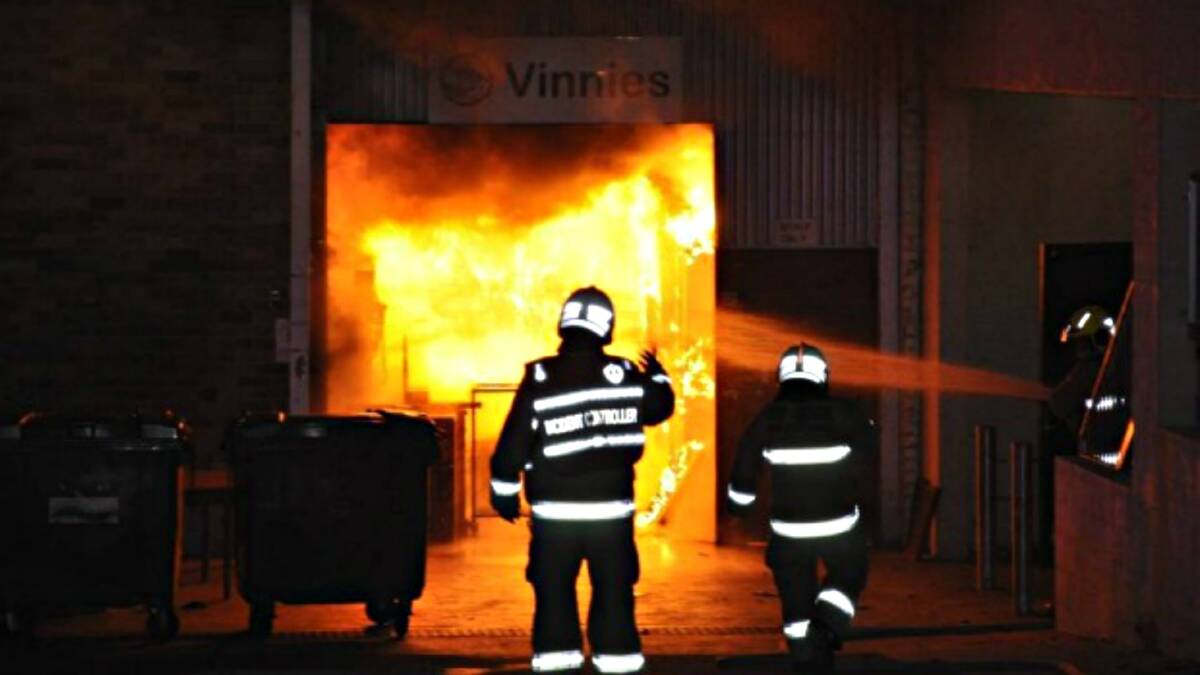 Fire destroyed Goulburn's Centrelink office on Monday night and significantly damaged its Vinnies store. Photo: Goulburn Post.