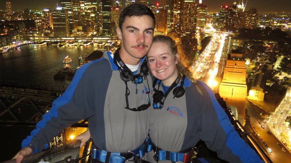  Josh and girlfriend Skye Vickery on the bridge climb earlier this year in Sydney.