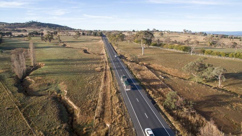 An Aerial look at the Barton Highway the Yass Valley community desperately wants to be duplicated. Photo: Nathan Fulton.  