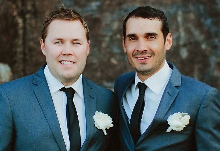 Best mates Adam Wilson (left) and Heath Russell (right). Wilson was best man at Russell's wedding last year. Photo: supplied.