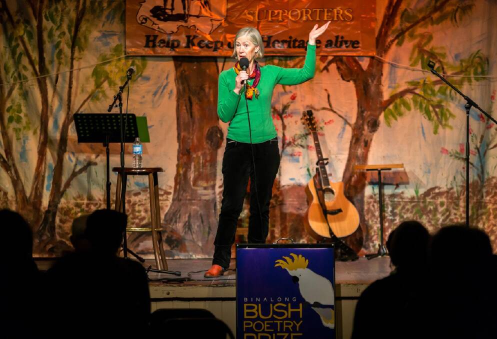 The Binalong Bard, Robyn Sykes, performs at the Celebrate Australia Concert night at Binalong. Photo: Camilla Duffy Photography.
