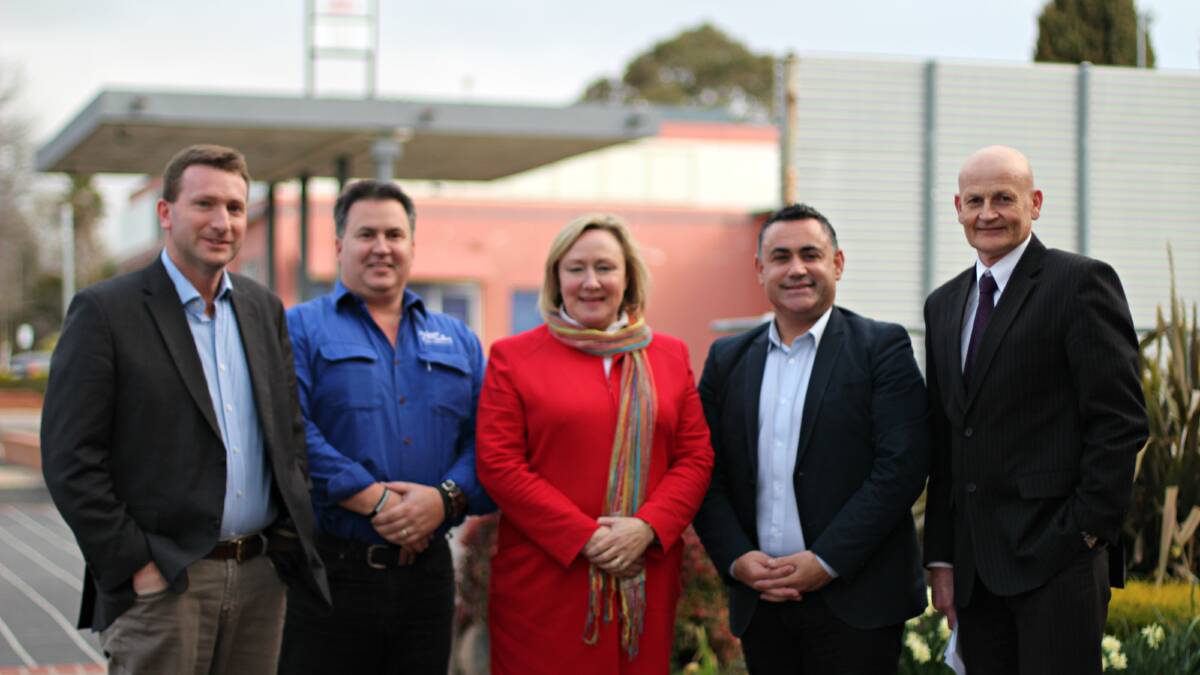 President of the Yass Business Chamber Michael Pilbrow, Yass Valley Council Economic Development and Tourism Manager Sean Haylan, Mayor Rowena Abbey, John Barilaro and Yass Valley Council General Manager David Rowe. Photos: Jessica Cole.  