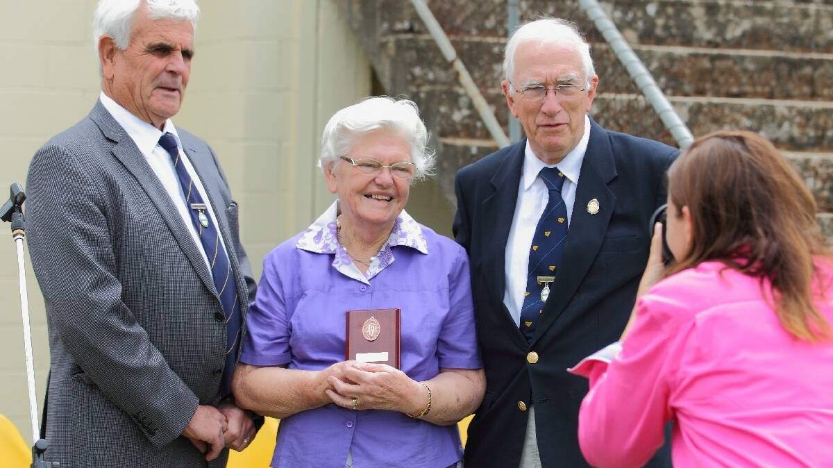 Jean Kelly is presented with a special award for her service to the Yass Show. Photo: RS Williams.