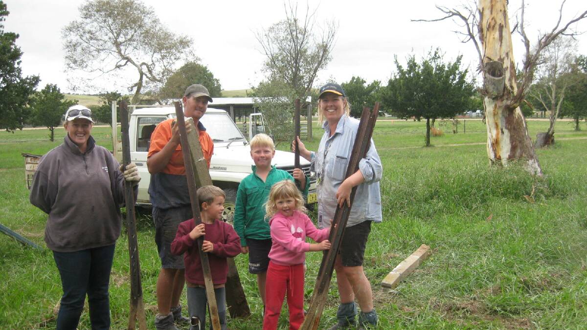 Gunning PA&I Society working party at the showground preparing for the Annual Gunning Show. Back: Belinda Cosgrove (Chief Horse Steward), Wes Cosgrove (Vice-President) and Kelly Dowling (President) with her son Ned and at front, Peter and Madeline Cosgrove .