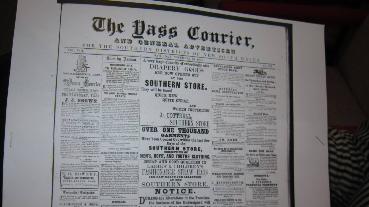 She has an interest in newspapers. This is a Yass Courier from 1864.