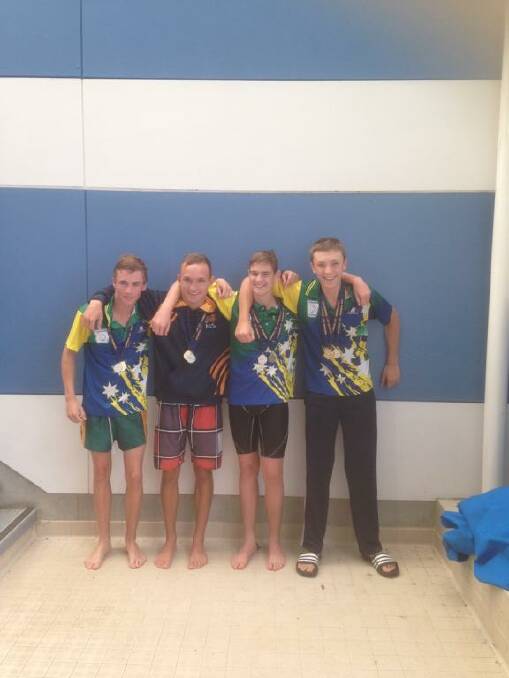 Brock Ritchie, Ben Treglown, Ben Scanes and Charlie Dodds swam for the Yass Amateur Swimming Club at the James Brophy Invitational on Sunday. Photo: Supplied.