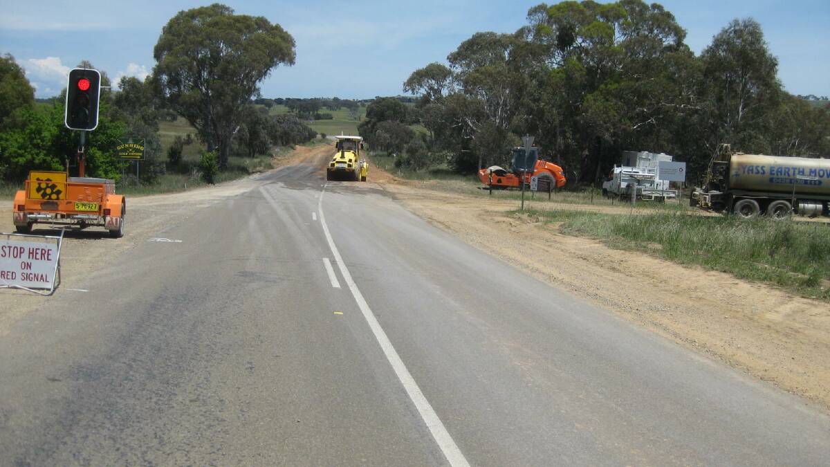 Roadworks on Gundaroo Road are underway. Expect delays and exercise caution especially following rain as one car slid off the road but fortunately the driver was not hurt.