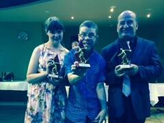 Team 'NTR' consisting of Natasha Wilson, Tim Scanes and Rodney Pearson proudly show off their trophies for coming third overall. Photo: Supplied.