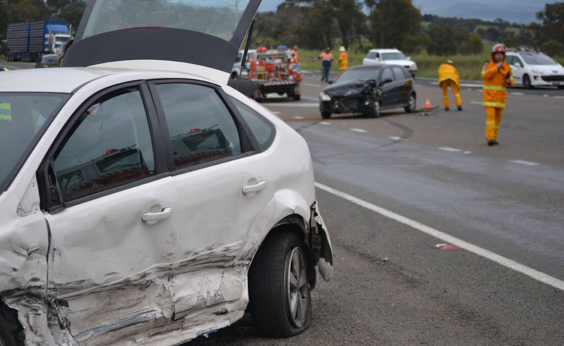 A Ford Focus was hit by a Holden Barina while travelling north near Murrumbateman. Photo: Jessica Cole.
