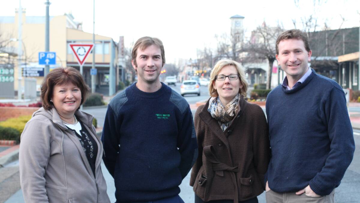 Yass Valley Business Chamber secretary Jacquie Tewes, vice-president Touie Smith Jr, committee member Bridget Breen and president Michael Pilbrow are excited about the direction the Chamber can take Comur Street businesses over the next year. Photo: Oliver Watson.
