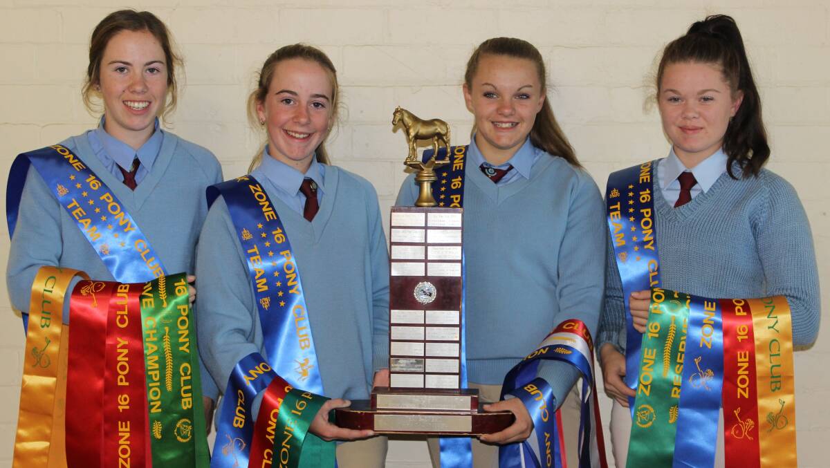 Keen riders Breanna and Hayley Lennon, with Isabel and Naomi Kelly. They all had great success during the Zone 16 Showjumping Championships in Queanbeyan. Photo: Supplied.
