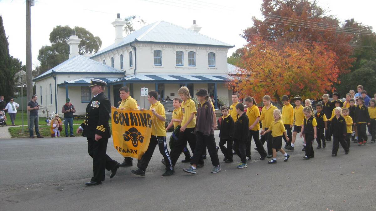 Gunning Public School participating in the 2015 Anzac Day March along Yass Street. Photo: Supplied.
