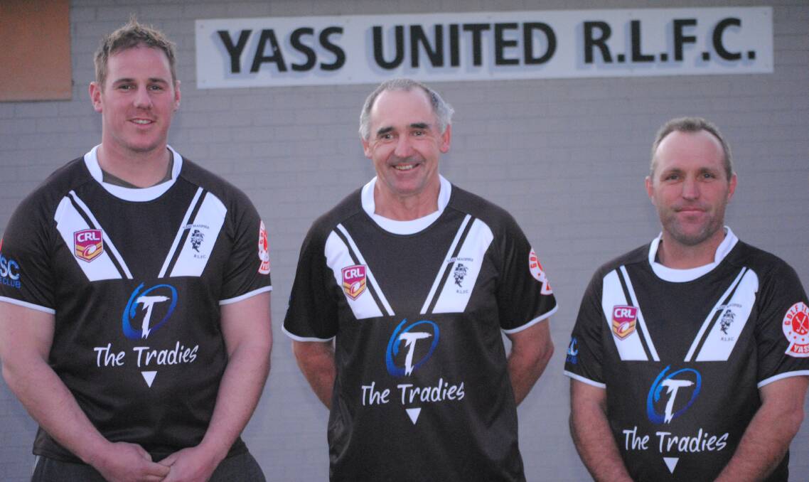 Yass Magpies Raiders Cup coach John Hawke (right) is champing at the bit to get started. He is pictured here with 2015 captain Matt Britt and president Greg Smith. 
