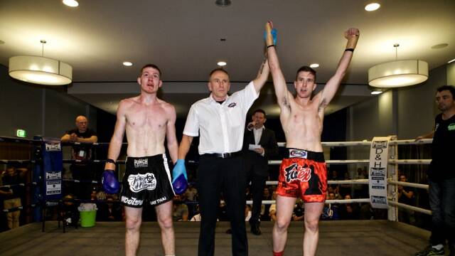 Justin Barton (right) declared the winner against Ashley Chant at Yass Fight Night recently.